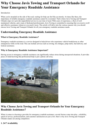 Why Choose Javis Towing and Transport Orlando for Your Emergency Roadside Assist