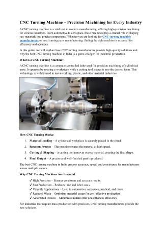 CNC Turning Machine Precision Machining for Every Industry
