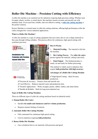 Roller Die Machine Precision Cutting with Efficiency