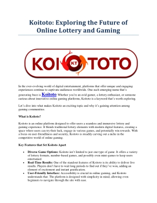 koitoto exploring the future of online lottery