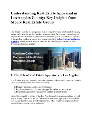 Understanding Real Estate Appraisal in Los Angeles County Key Insights from Moore Real Estate Group