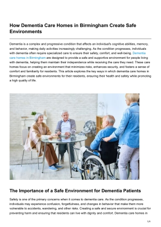 How Dementia Care Homes in Birmingham Create Safe Environments
