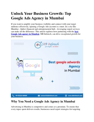 Unlock Your Business Growth: Top Google Ads Agency in Mumbai