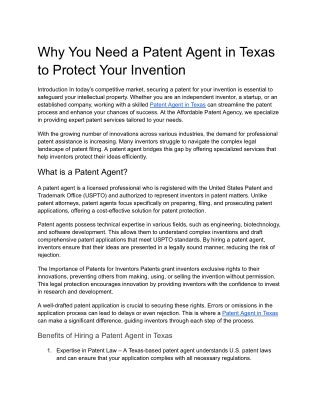 Why You Need a Patent Agent in Texas to Protect Your Invention