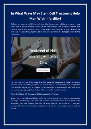 In What Ways May Stem Cell Treatment Help Men With Infertility