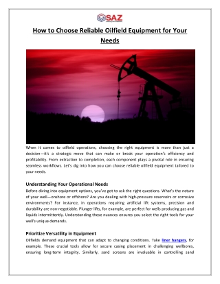 How to Choose Reliable Oilfield Equipment for Your Needs