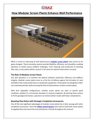 How Modular Screen Plants Enhance Well Performance