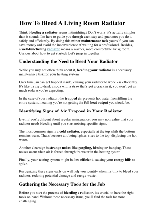 How To Bleed A Living Room Radiator UK