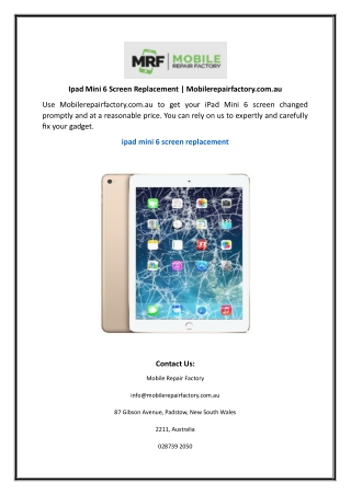 Ipad Mini 6 Screen Replacement | Mobilerepairfactory.com.au