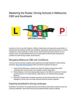 Mastering the Roads_ Driving Schools in Melbourne CBD and Southbank