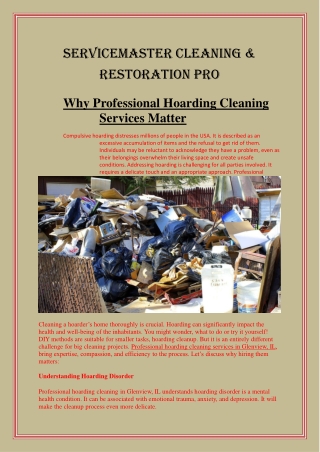 Why Professional Hoarding Cleaning Services Matter