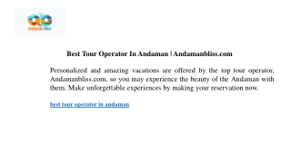 Best Tour Operator In Andaman Andamanbliss.com