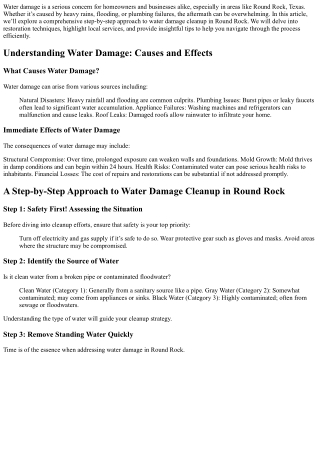 A Step-by-Step Approach to Water Damage Cleanup in Round Rock