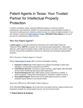 Patent Agents in Texas- Your Trusted Partner for Intellectual Property Protection