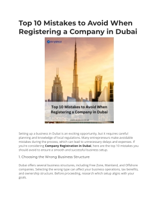 Top 10 Mistakes to Avoid When Registering a Company in Dubai