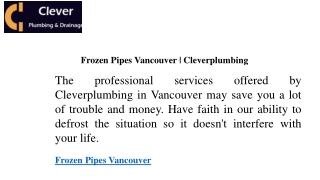 Frozen Pipes Vancouver  Cleverplumbing