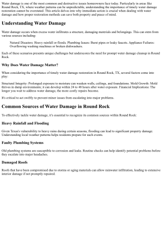 The Importance of Timely Water Damage Restoration in Round Rock, TX