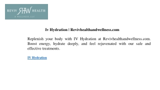 Iv Hydration  Revivhealthandwellness.com