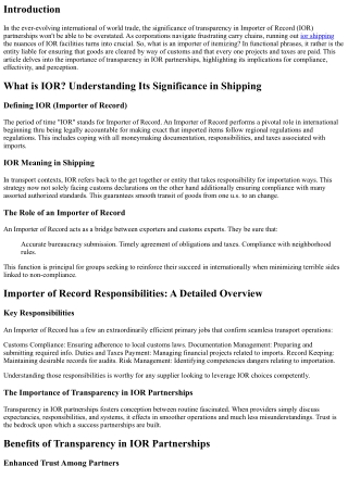 The Importance of Transparency in IOR Partnerships