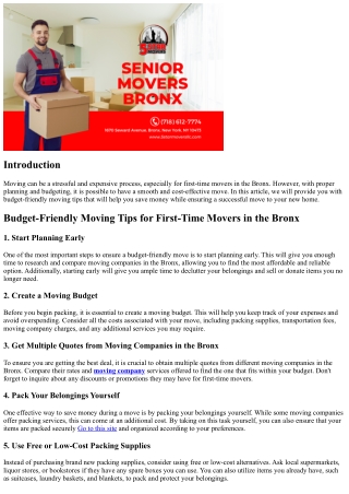 Budget-Friendly Moving Tips for First-Time Movers in the Bronx