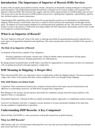 Exploring the Global Landscape of Importer of Record Services