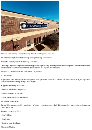 Hands-On Learning Through Sensory Activities at Daycares Near You