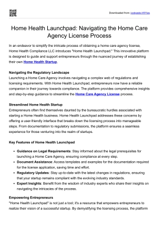 Home Health Launchpad: Navigating the Home Care Agency License Process