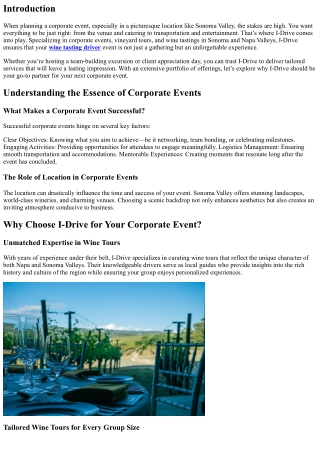 Trust Your Sonoma Valley Corporate Event to I-Drive