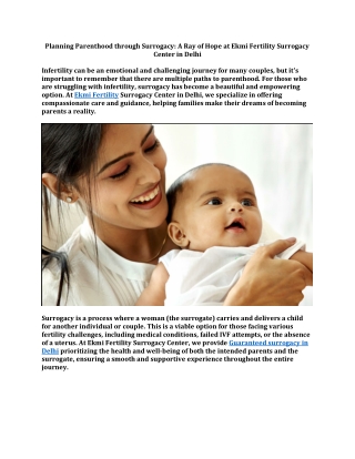 A Ray of Hope at Ekmi Fertility Surrogacy Center in Delhi