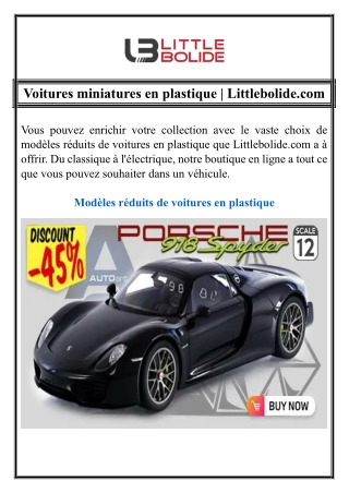 Voitures miniatures en plastique | Littlebolide.com
