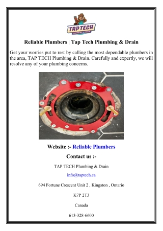 Reliable Plumbers   Tap Tech Plumbing & Drain