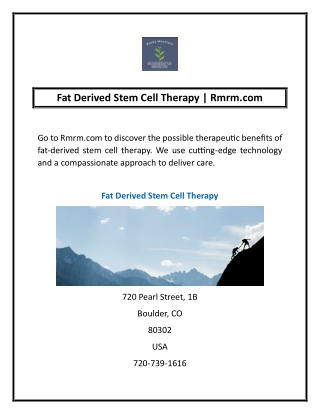 Fat Derived Stem Cell Therapy | Rmrm.com