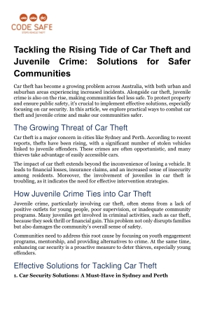 Tackling the Rising Tide of Car Theft and Juvenile Crime