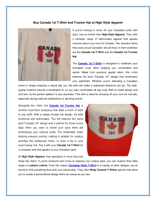Buy Canada 1st T-Shirt and Trucker Hat at High Style Apparel