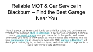 Reliable MOT & Car Service in Blackburn – Find the Best Garage Near You