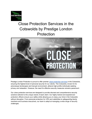 Elite Close Protection Services in Cotswolds, London, Surrey, Oxfordshire & Duba