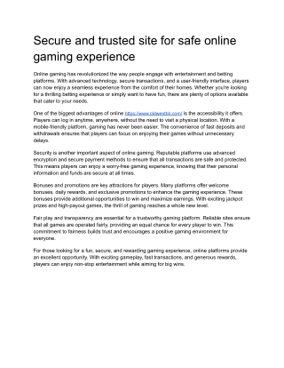 secure and trusted site for safe online gaming