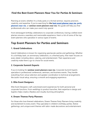 Find the Best Event Planners Near You for Parties & Seminars