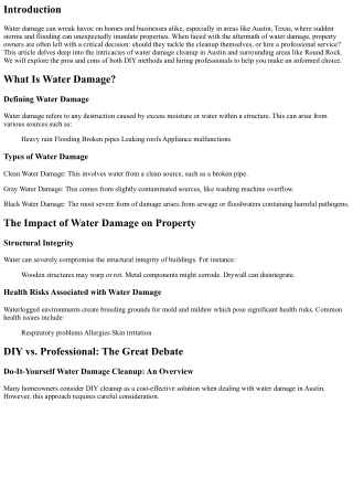 Do-It-Yourself vs. Professional Water Damage Cleanup: What’s Best for Austin Res