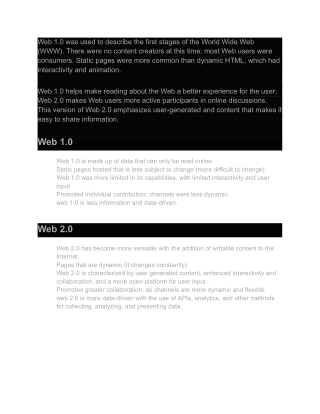 web 1 0 was used to describe the first stages