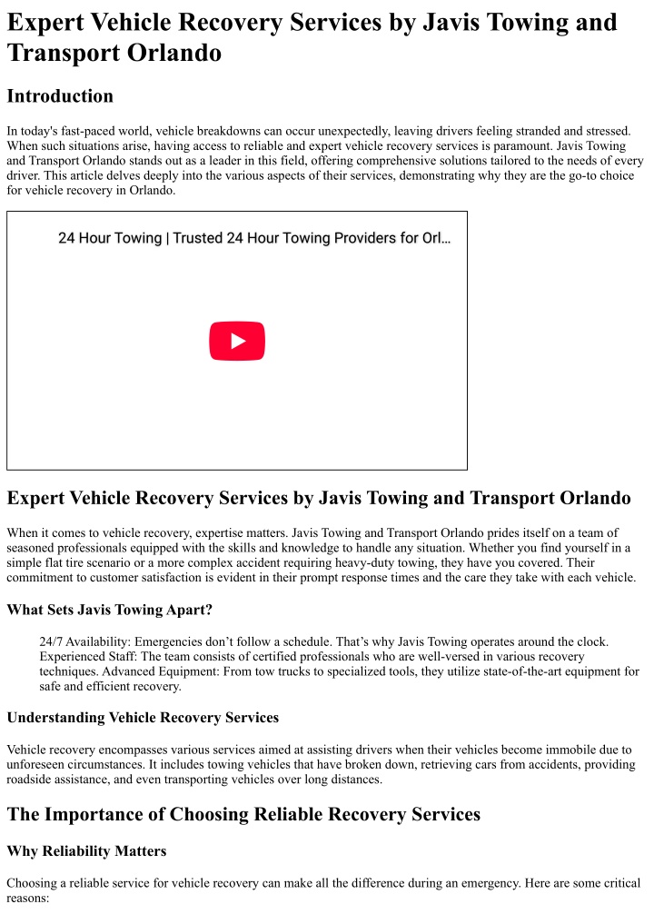 expert vehicle recovery services by javis towing