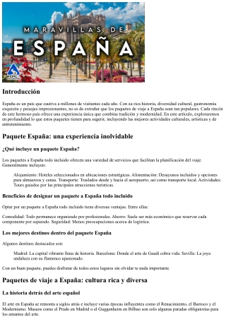 Paquetes de viaje a España: cultura, arte y diversión sin límites