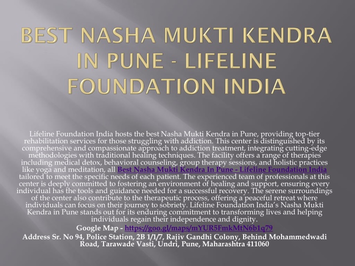 best nasha mukti kendra in pune lifeline foundation india