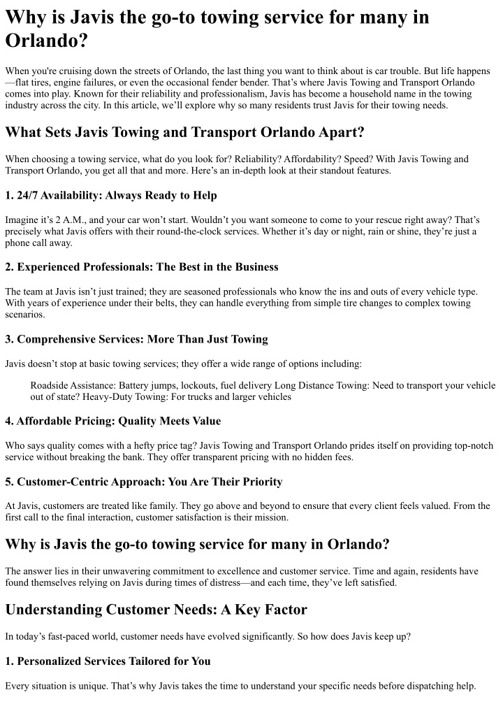 why is javis the go to towing service for many