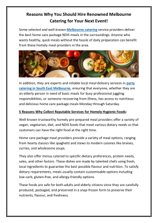 Reasons Why You Should Hire Renowned Melbourne Catering for Your Next Event!
