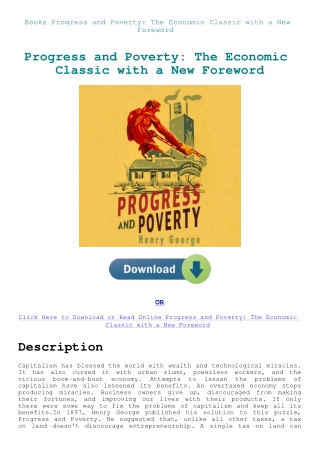 Books Progress and Poverty The Economic Classic with a New Foreword
