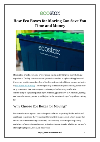How Eco Boxes for Moving Can Save You Time and Money