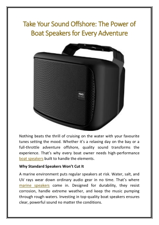 Take Your Sound Offshore The Power of Boat Speakers for Every Adventure