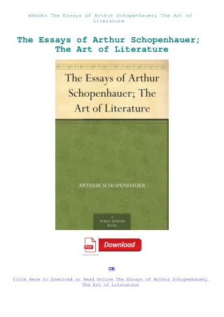eBooks The Essays of Arthur Schopenhauer; The Art of Literature