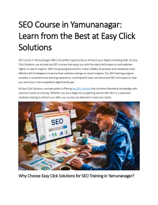 SEO Course in Yamunanagar: Learn from the Best at Easy Click Solutions